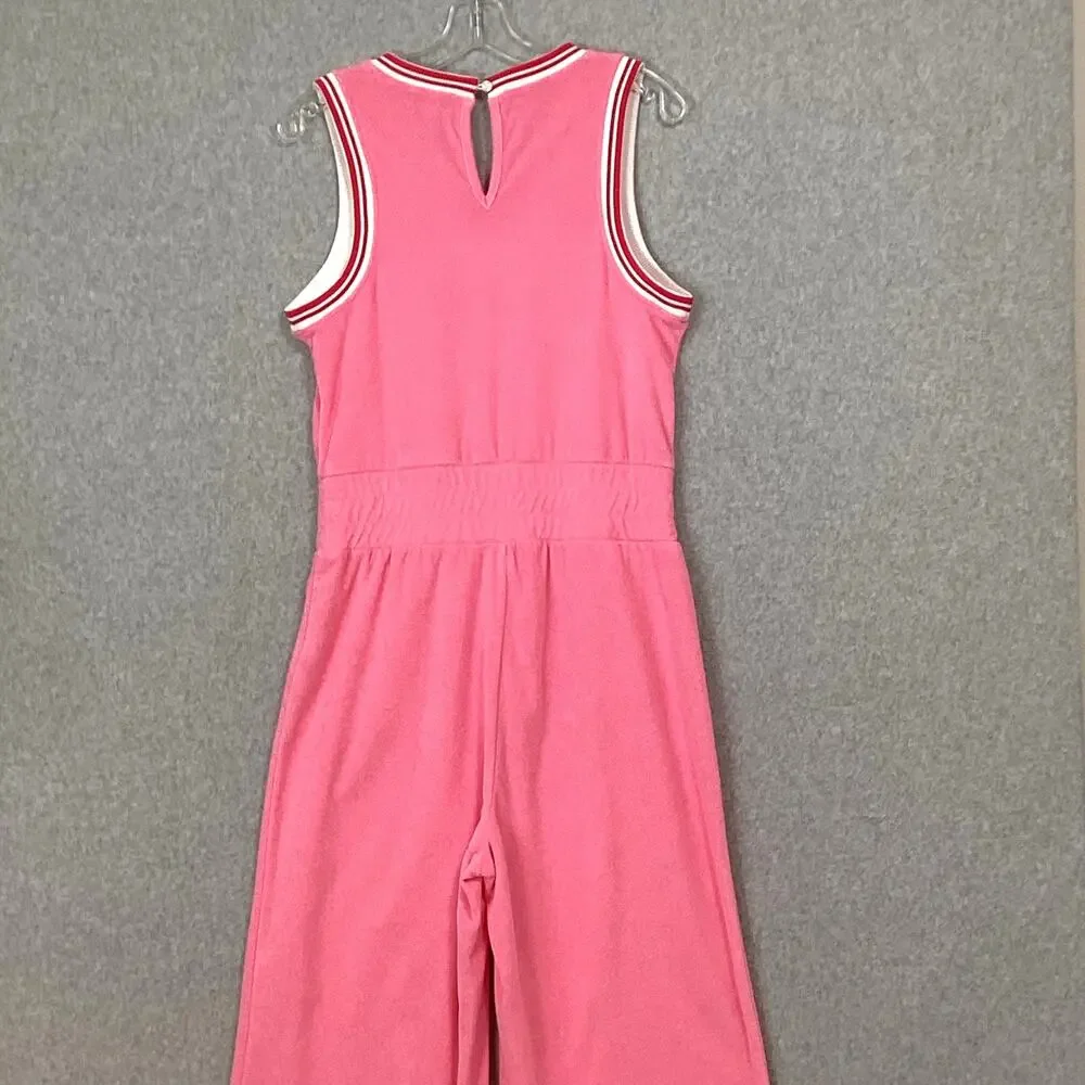 Juicy By Juicy Couture Y2K Crop Wide Leg Terry Cloth Jumpsuit Size M V Neck Pink - Picture 8 of 16